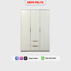 Lemari Pakaian Minimalis 3 Pintu dengan Laci – Solusi Penyimpanan Modern untuk Ruang Kamar