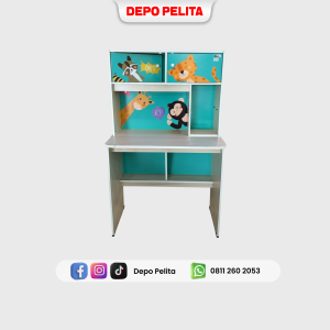 Meja Belajar Anak Multifungsi | Meja Tulis Sekolah Motif Kartun Hewan Lucu | Meja Rak Buku