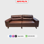 Sofa 3d Winston - Sofa 2 Seater Klasik Modern Coklat - Sofa Tamu Minimalis - Sofa Kulit Sintetis - Sofa Ruang Keluarga