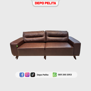 Sofa 3d Winston - Sofa 2 Seater Klasik Modern Coklat - Sofa Tamu Minimalis - Sofa Kulit Sintetis - Sofa Ruang Keluarga