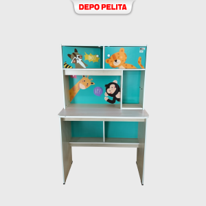 Meja Belajar Anak Multifungsi | Meja Tulis Sekolah Motif Kartun Hewan Lucu | Meja Rak Buku
